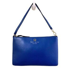 Kate Spade New York Blue Leather Wristlet Clutch Pouch Zip Top 7.5” x 5”